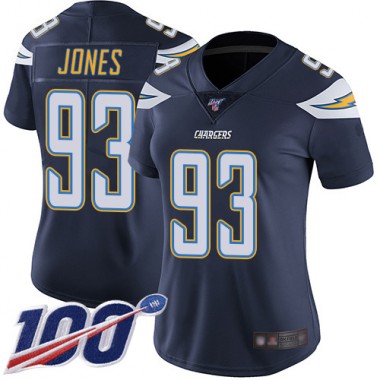 Los Angeles Chargers NFL Football Justin Jones Navy Blue Jersey Women Limited #93 Home 100th Season Vapor Untouchable->youth nfl jersey->Youth Jersey